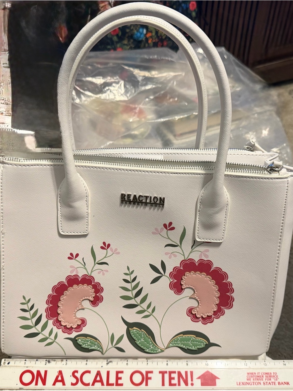 Kenneth Cole White Floral Flower  Satchel Purse